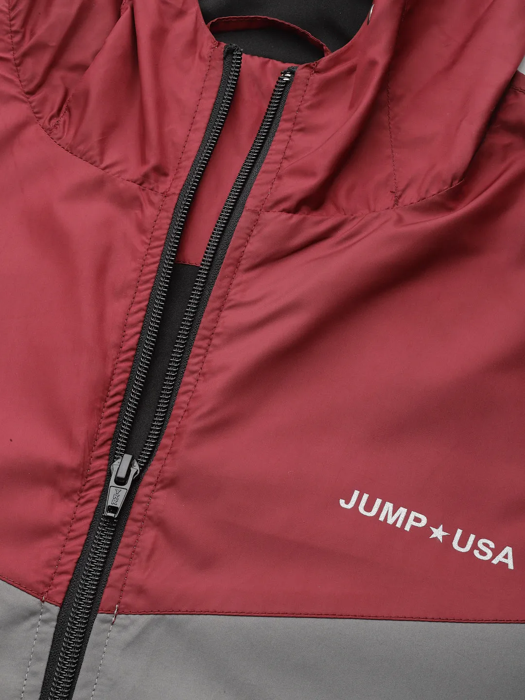 JUMP USA Men Grey Red Solid Active Wear Jacket