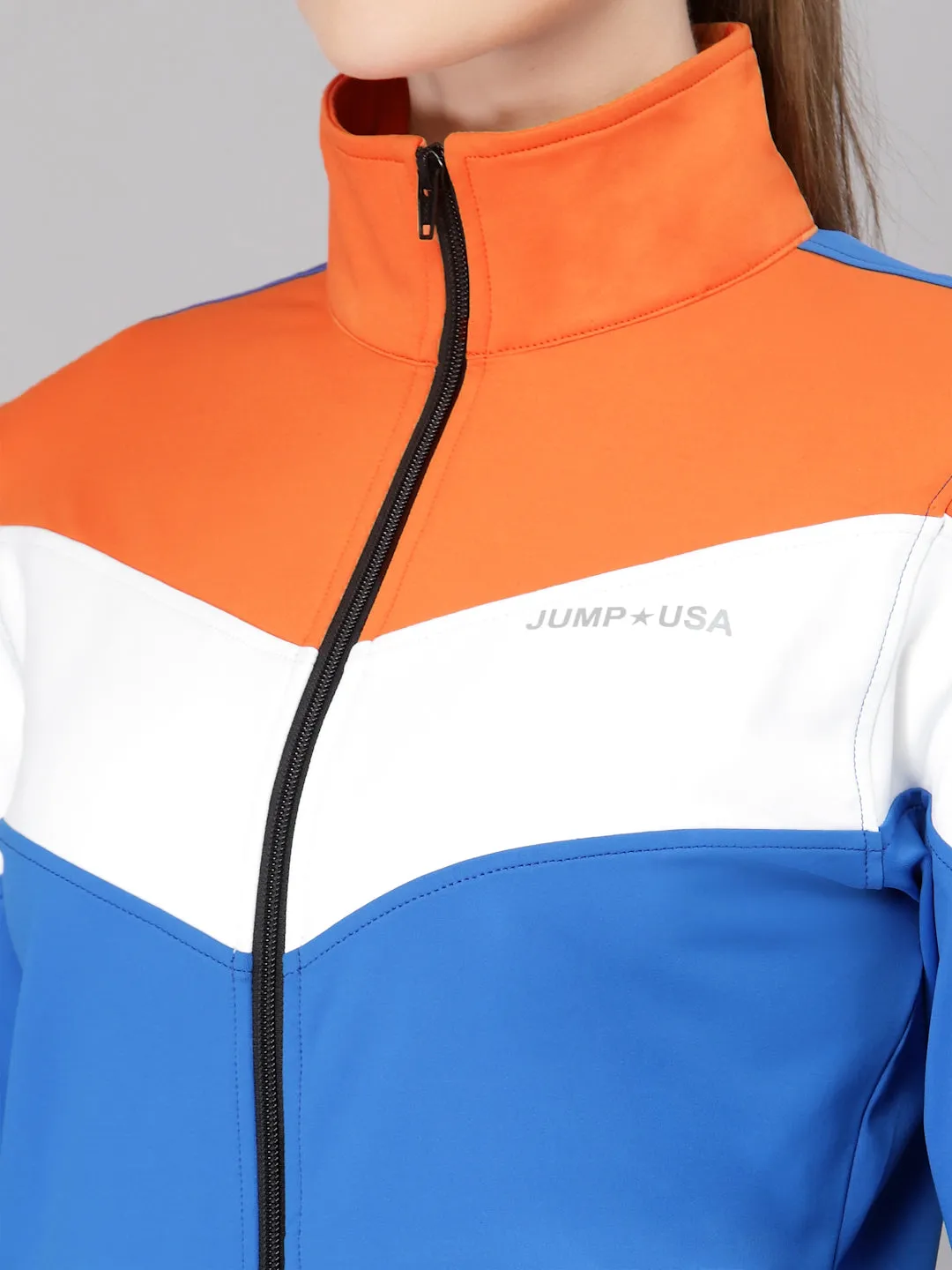 JUMP USA Women Algier Blue & Orange Colourblocked Polyester Hiking Jacket