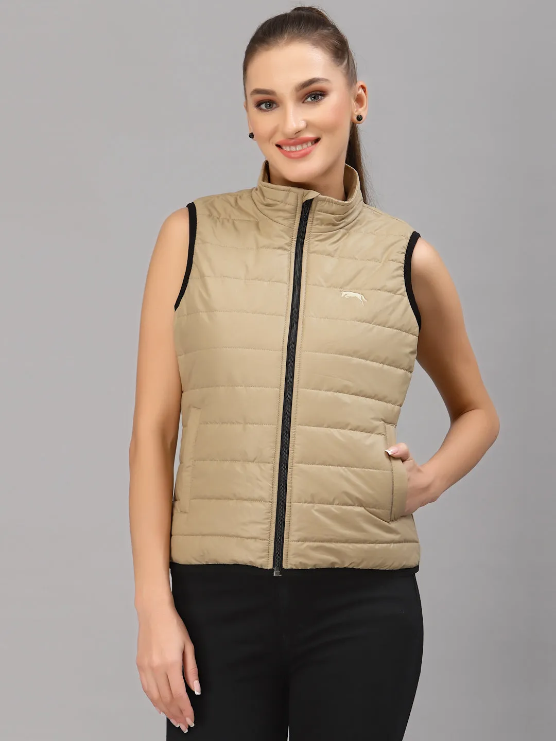 JUMP USA Women Beige Solid Active Wear Jacket