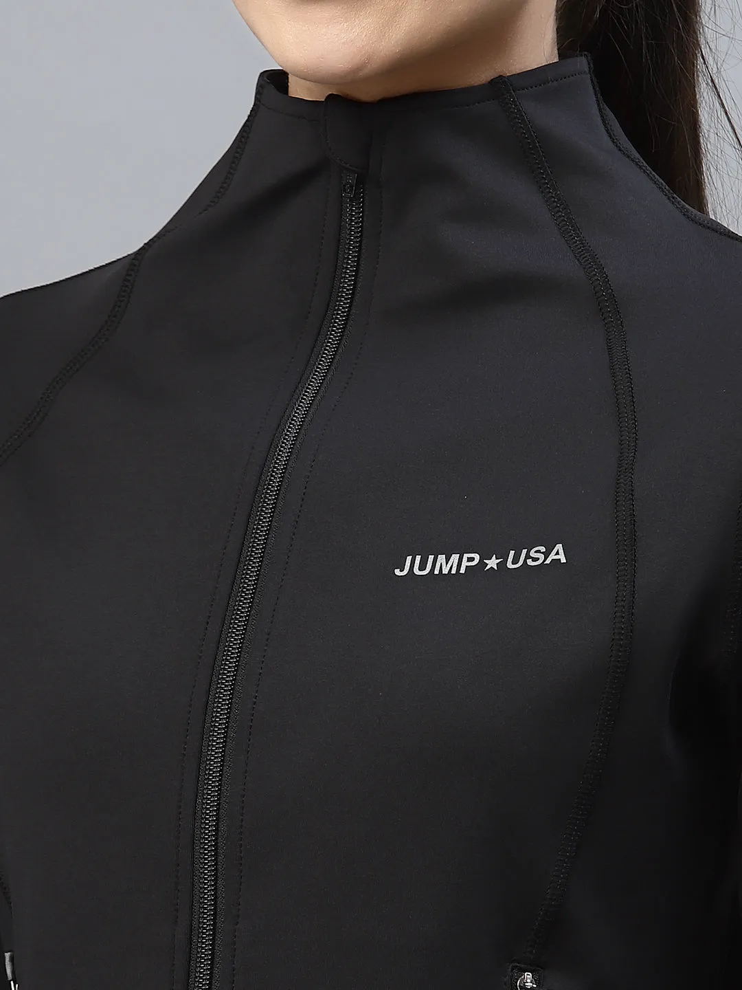 JUMP USA Women Black Solid Polyester Hiking Jacket