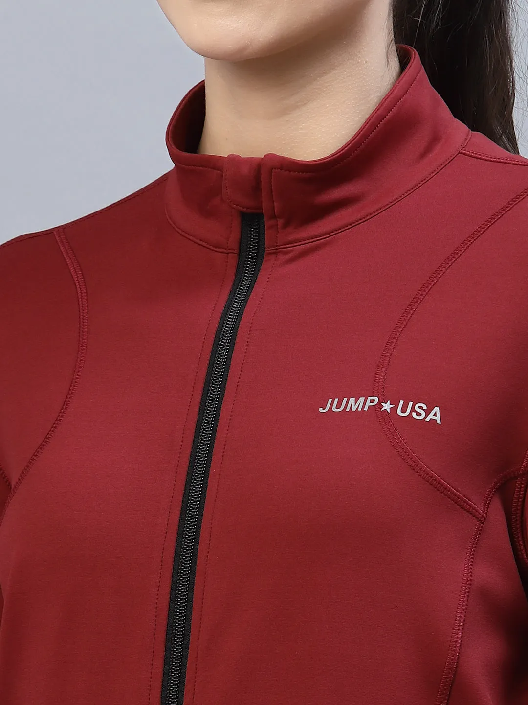 JUMP USA Women Maroon Solid Polyester Hiking Jacket