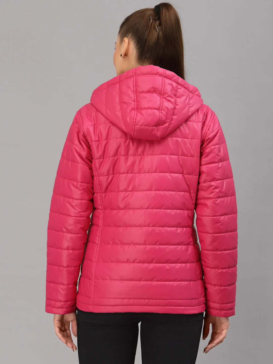 JUMP USA Women  Pink Solid Active Wear Jacket With Hood