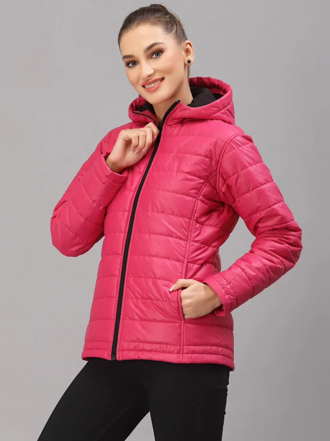 JUMP USA Women Solid Active Wear Jacket With Hood