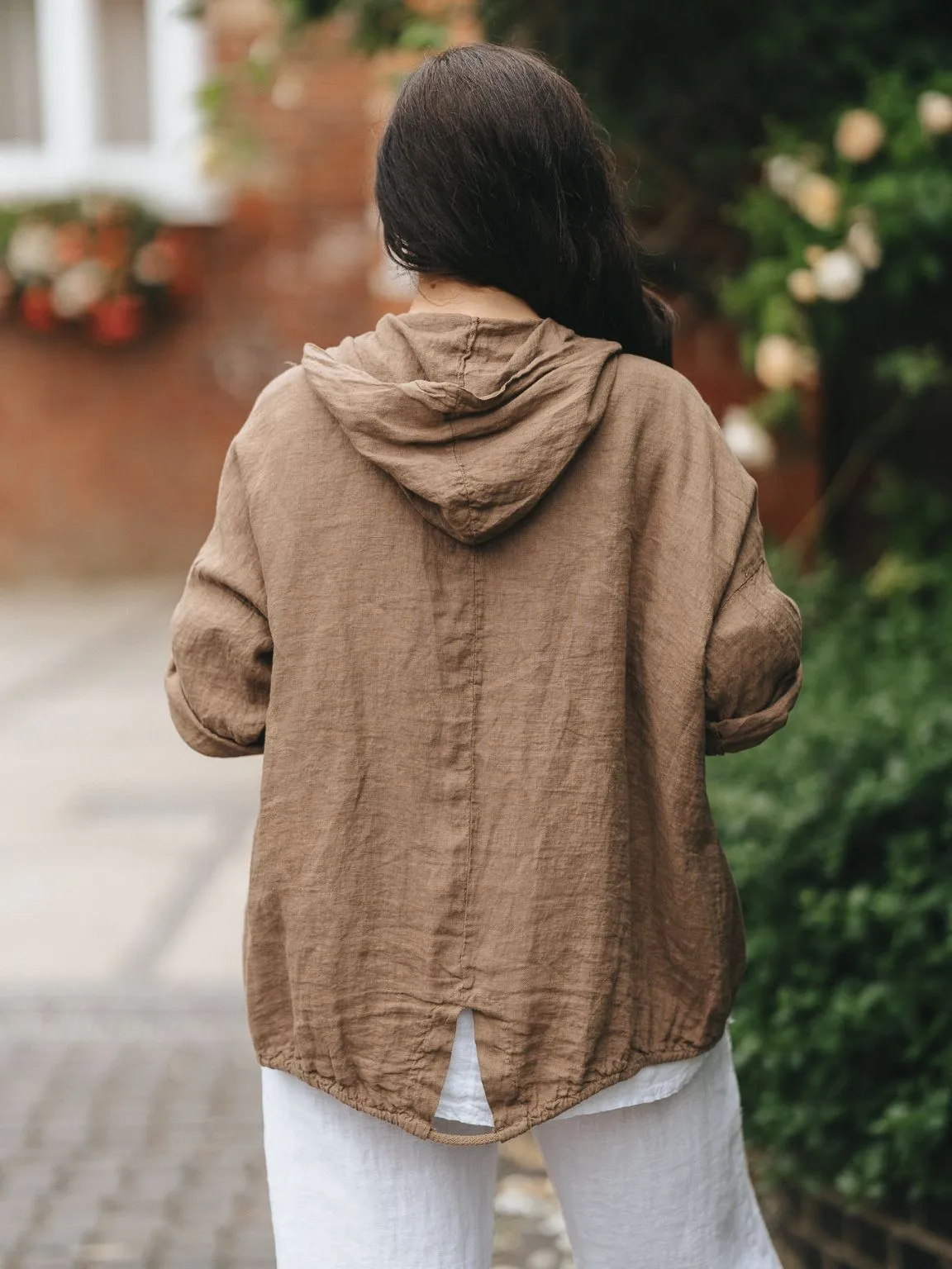 Linen Hooded Button Front Jacket