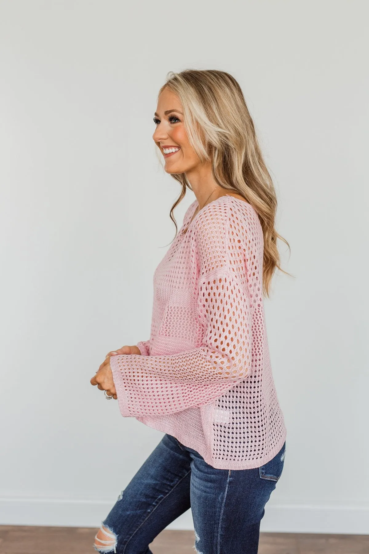 Living With Purpose Open Knit Sweater- Light Pink