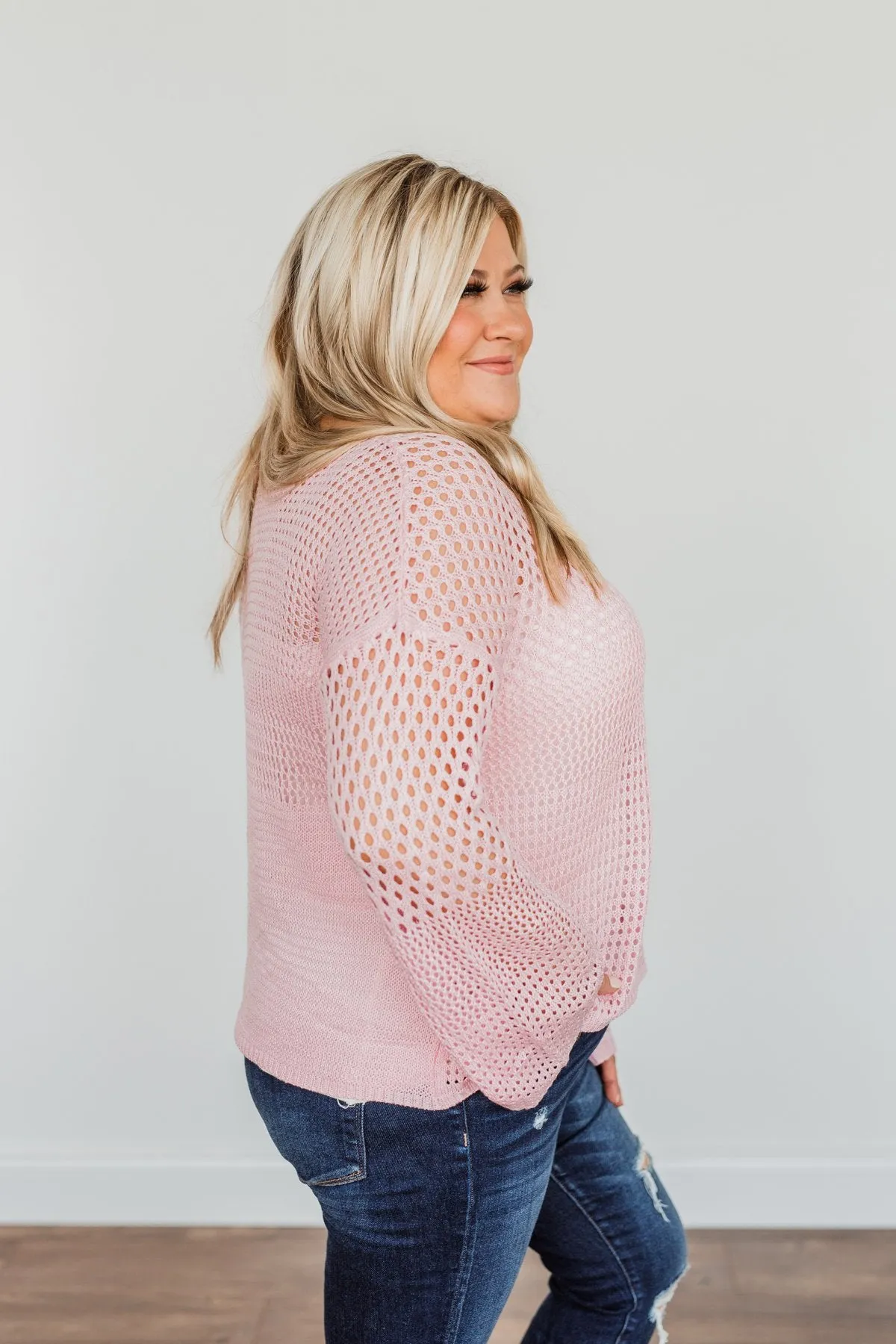 Living With Purpose Open Knit Sweater- Light Pink