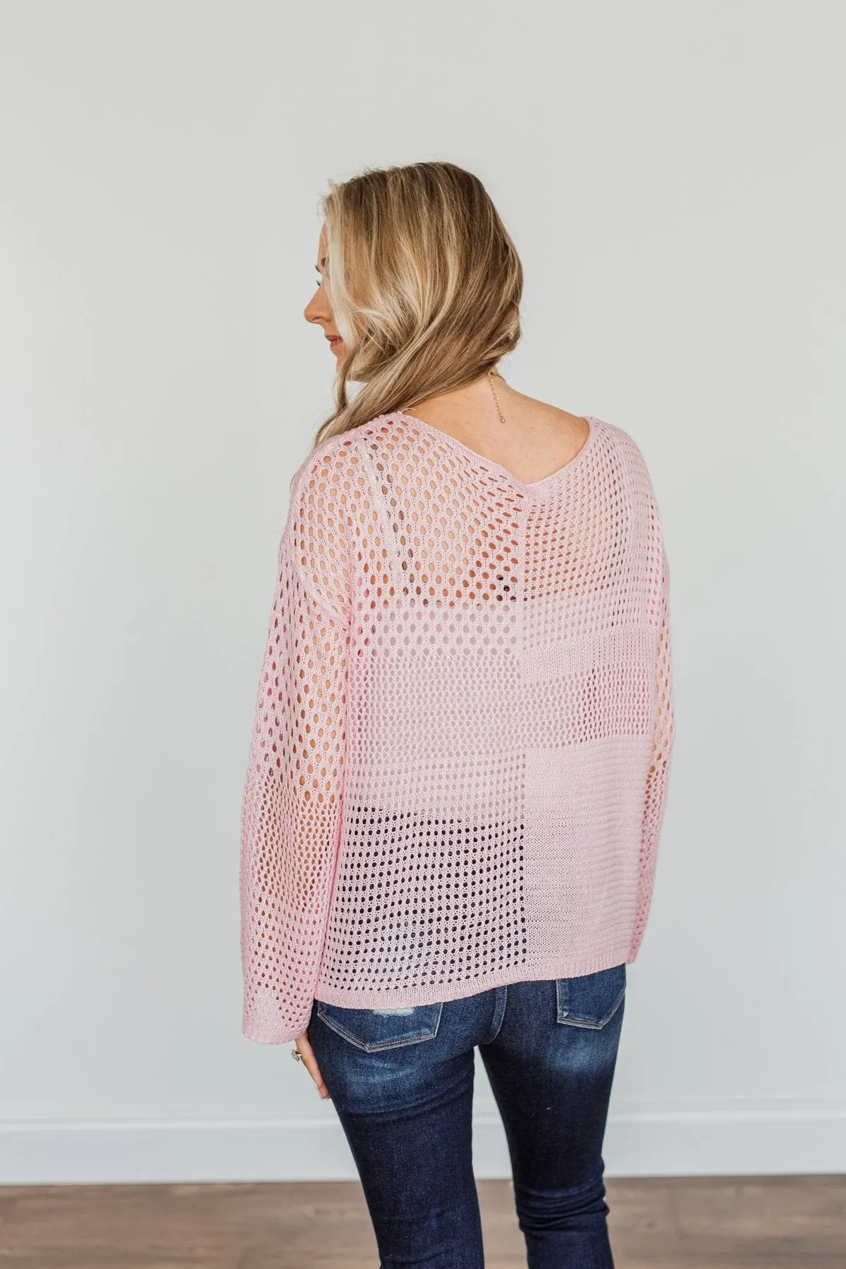 Living With Purpose Open Knit Sweater- Light Pink