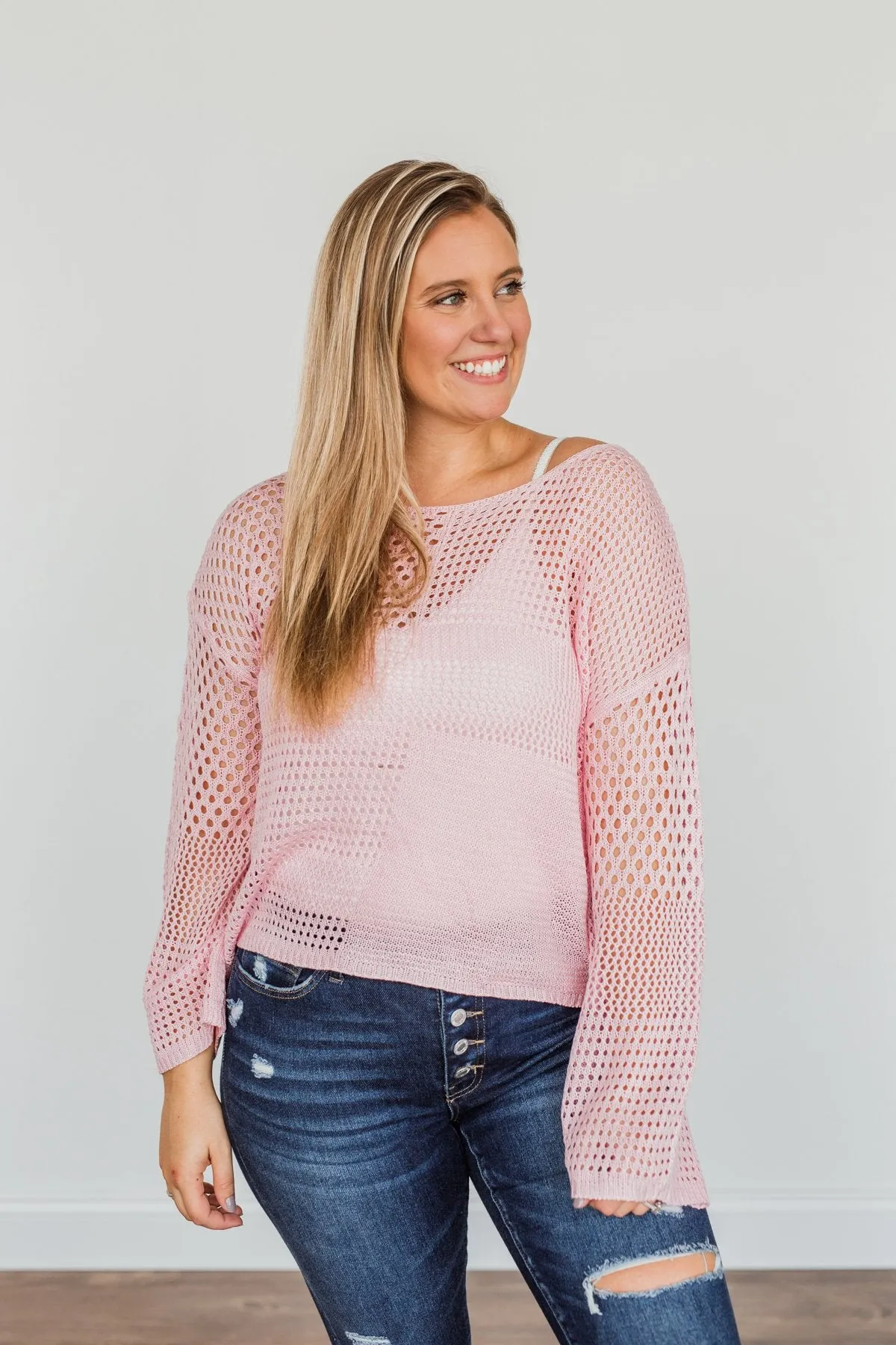 Living With Purpose Open Knit Sweater- Light Pink