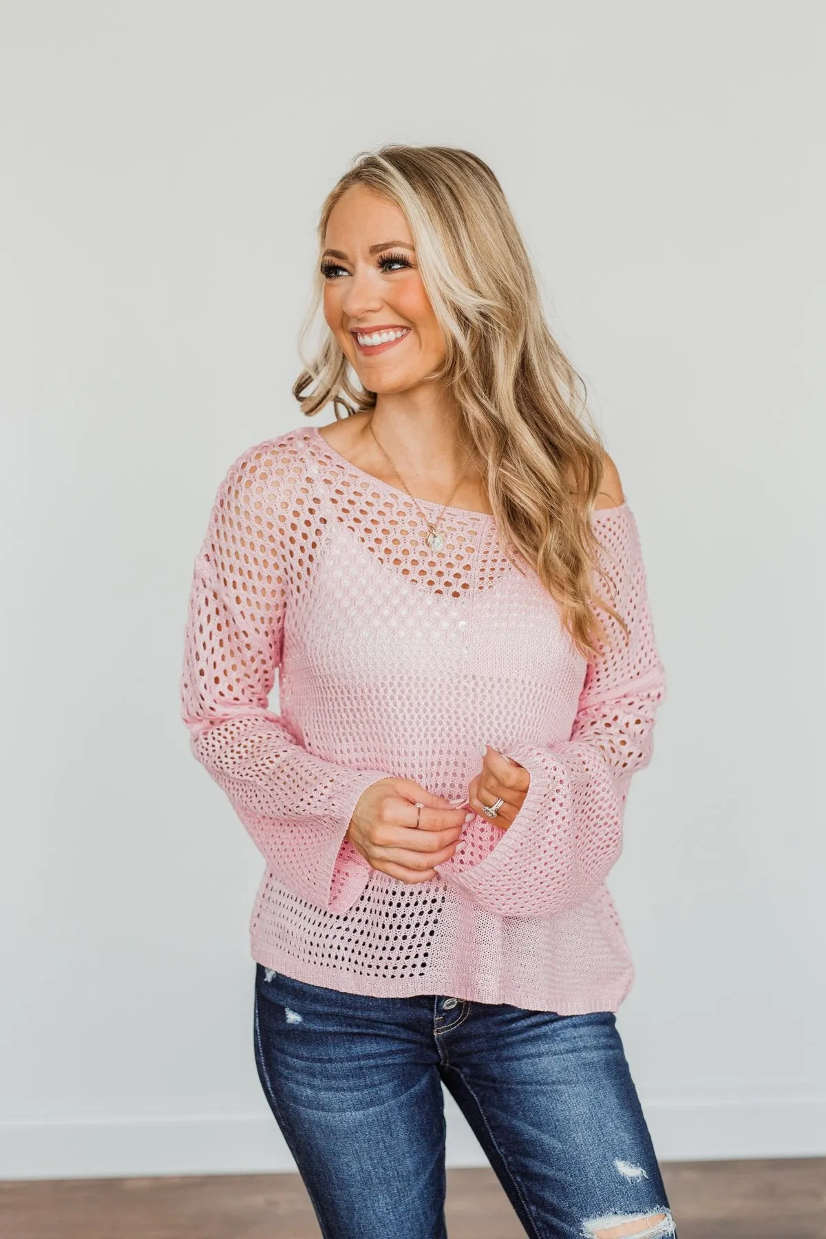 Living With Purpose Open Knit Sweater- Light Pink