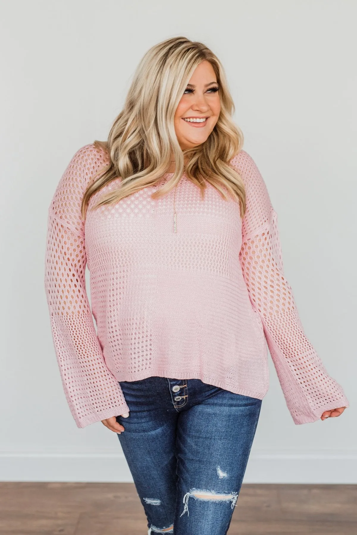 Living With Purpose Open Knit Sweater- Light Pink