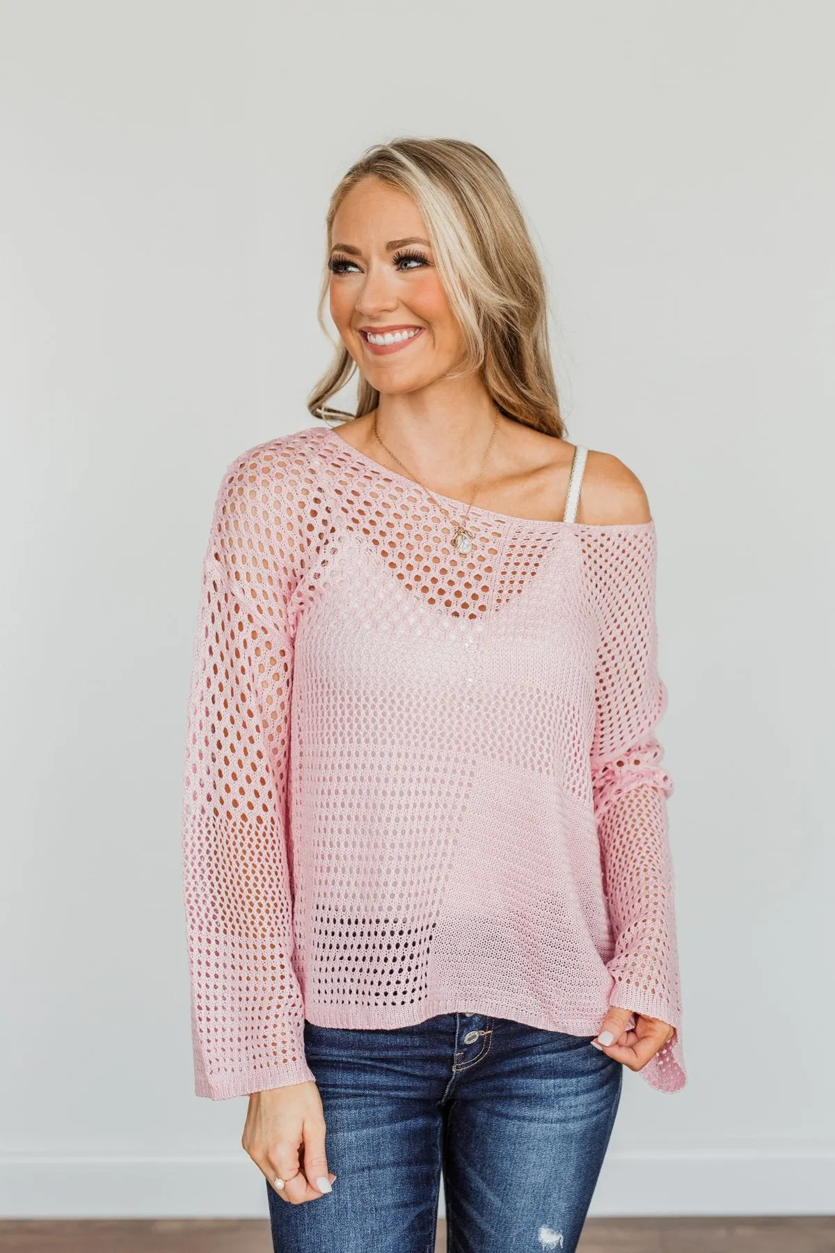 Living With Purpose Open Knit Sweater- Light Pink