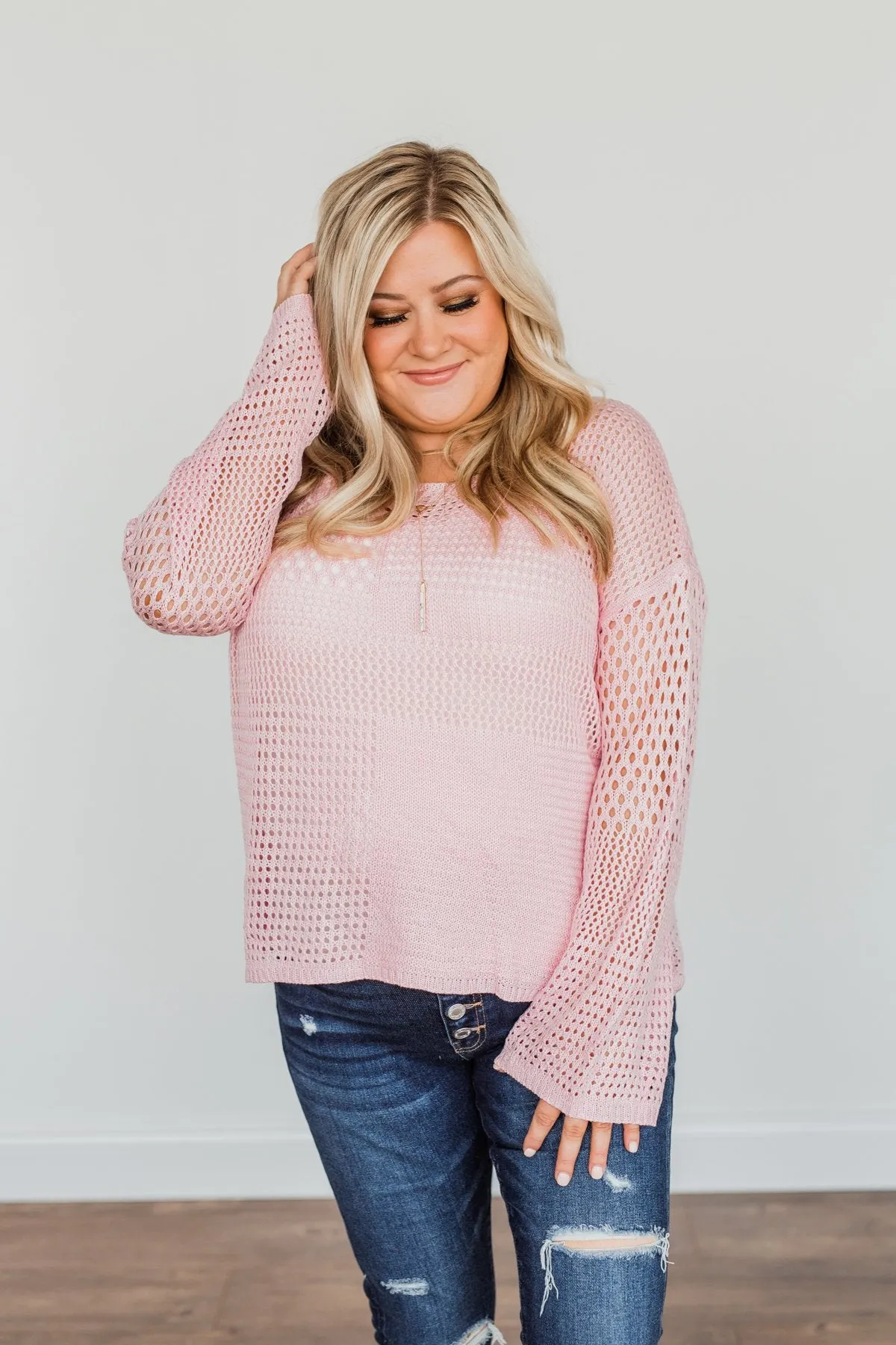 Living With Purpose Open Knit Sweater- Light Pink