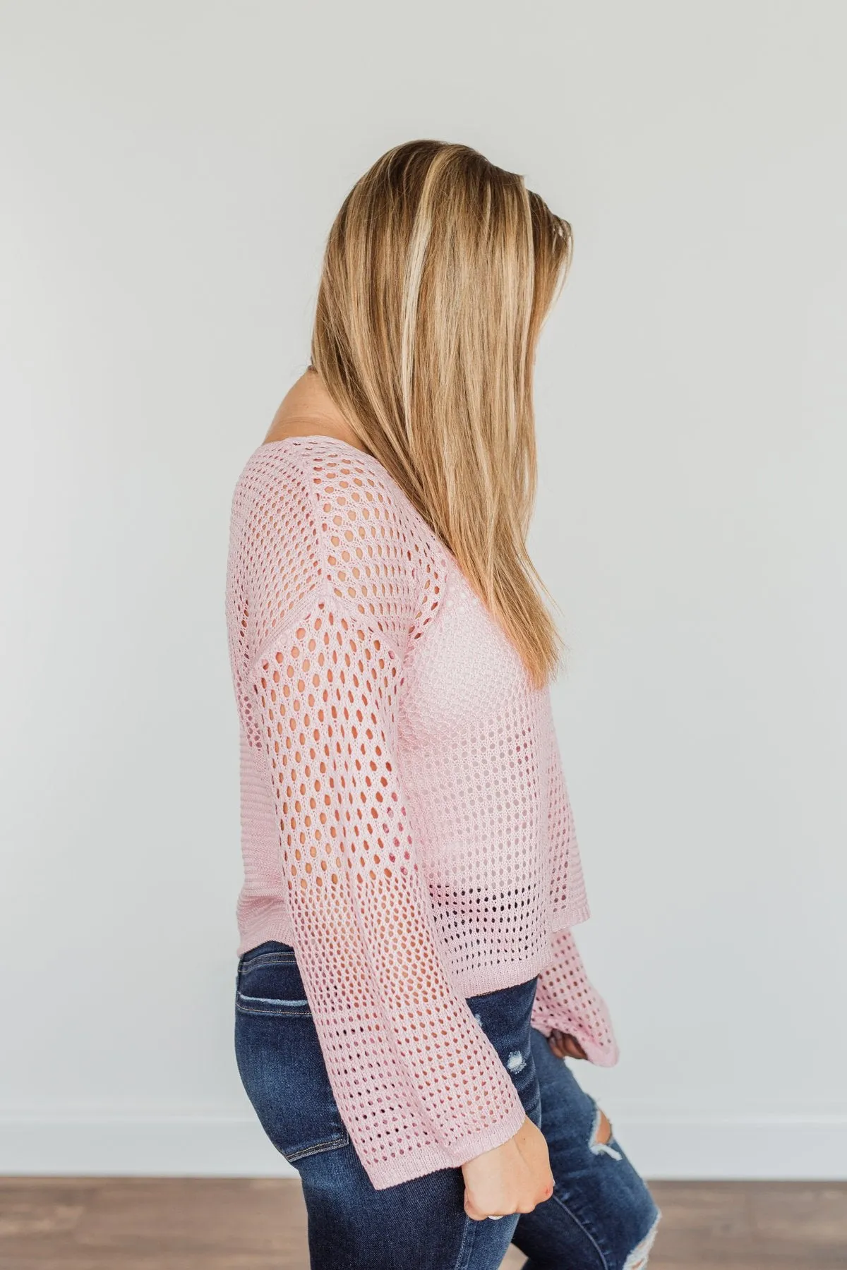 Living With Purpose Open Knit Sweater- Light Pink