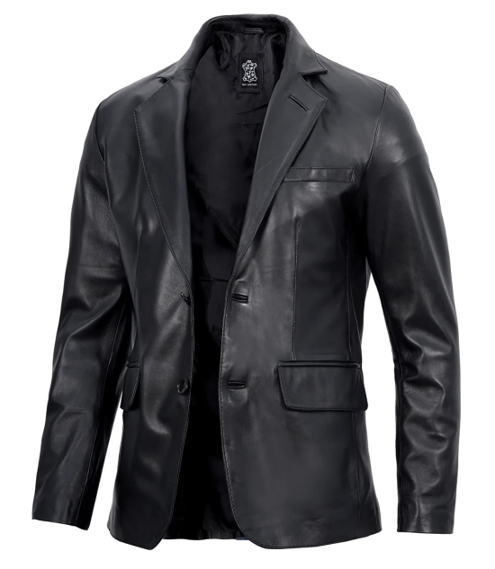 Men's Real Lambskin Black Leather Blazer Jacket