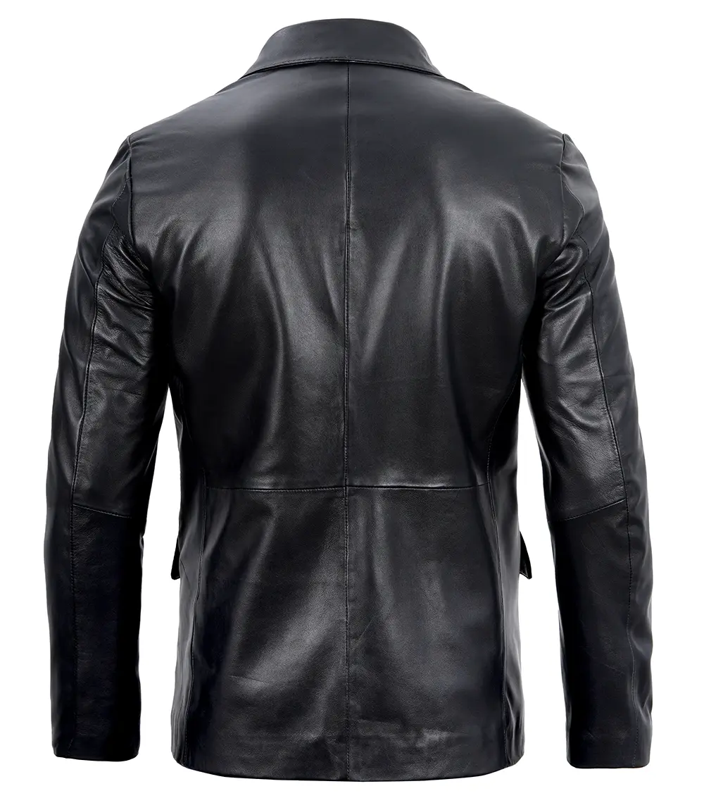 Men's Real Lambskin Black Leather Blazer Jacket