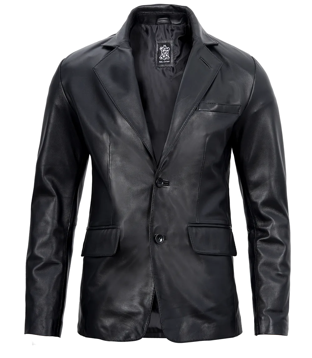 Men's Real Lambskin Black Leather Blazer Jacket