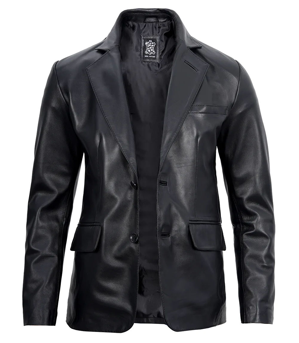 Men's Real Lambskin Black Leather Blazer Jacket