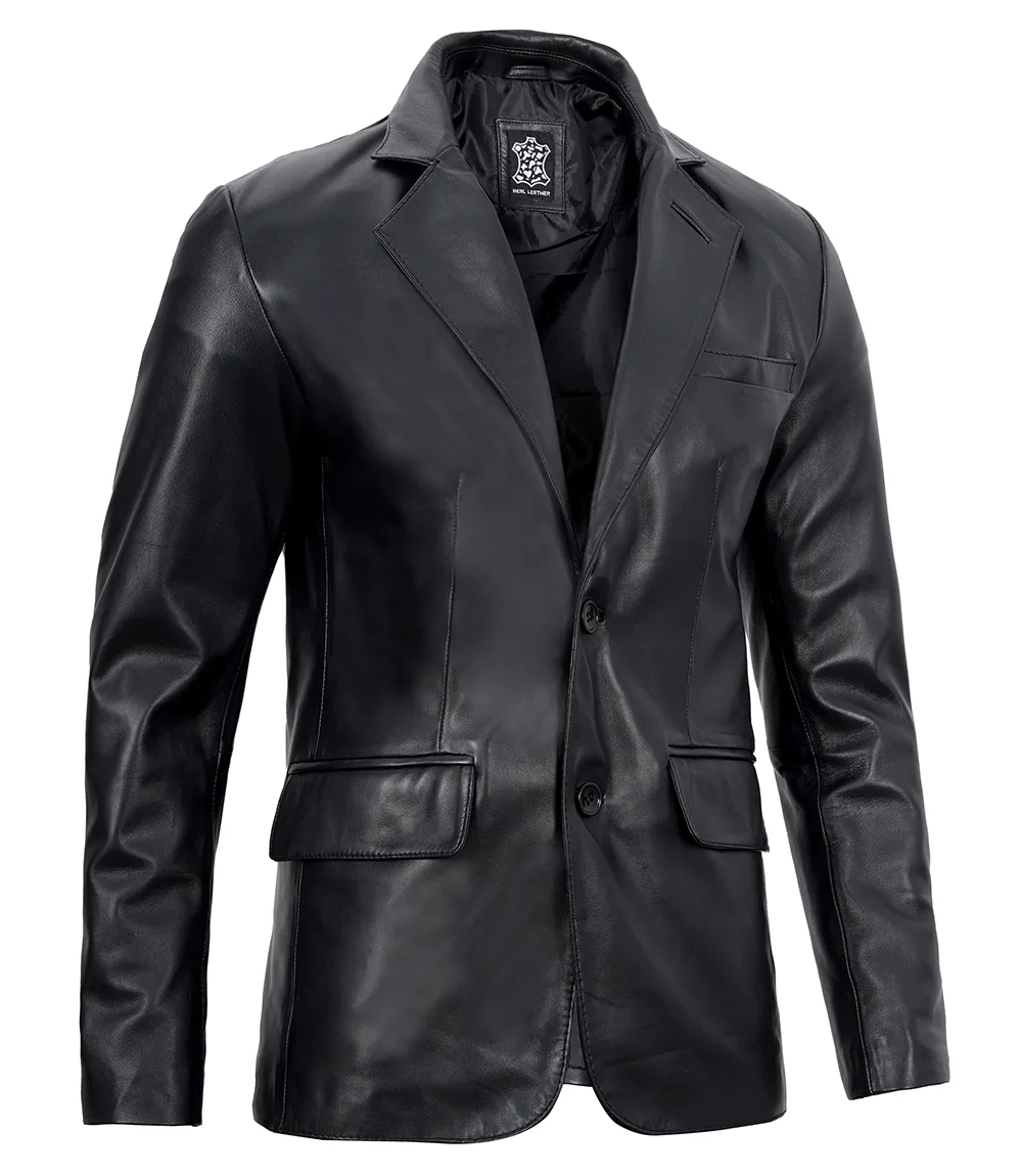 Men's Real Lambskin Black Leather Blazer Jacket