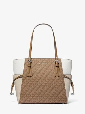 MK Voyager Small Color-Block Logo Tote Bag - Natural - Michael Kors