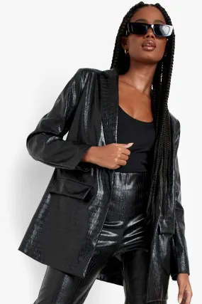 Mock Croc Faux Leather Blazer