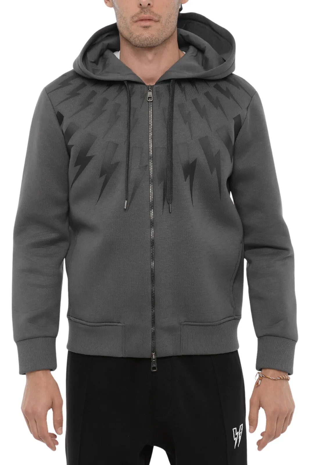 Neil Barrett Slim Fit Grey Hoodie with Frontal Closure