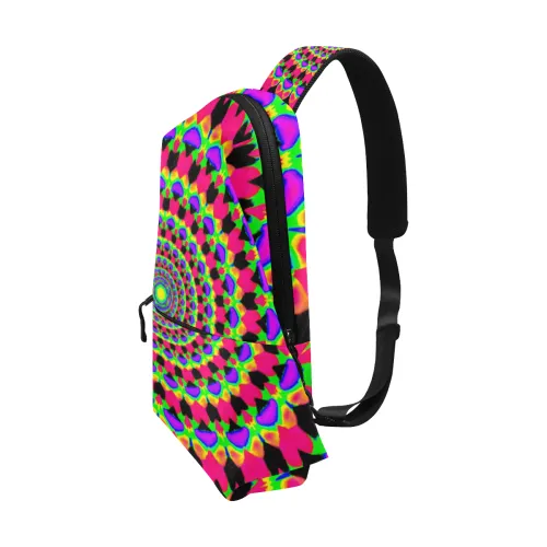 Neon Kaleidoscope Mandala Rave Sling Chest Bag