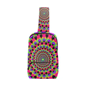 Neon Kaleidoscope Mandala Rave Sling Chest Bag