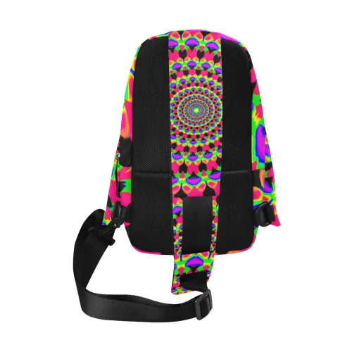 Neon Kaleidoscope Mandala Rave Sling Chest Bag