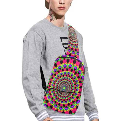 Neon Kaleidoscope Mandala Rave Sling Chest Bag