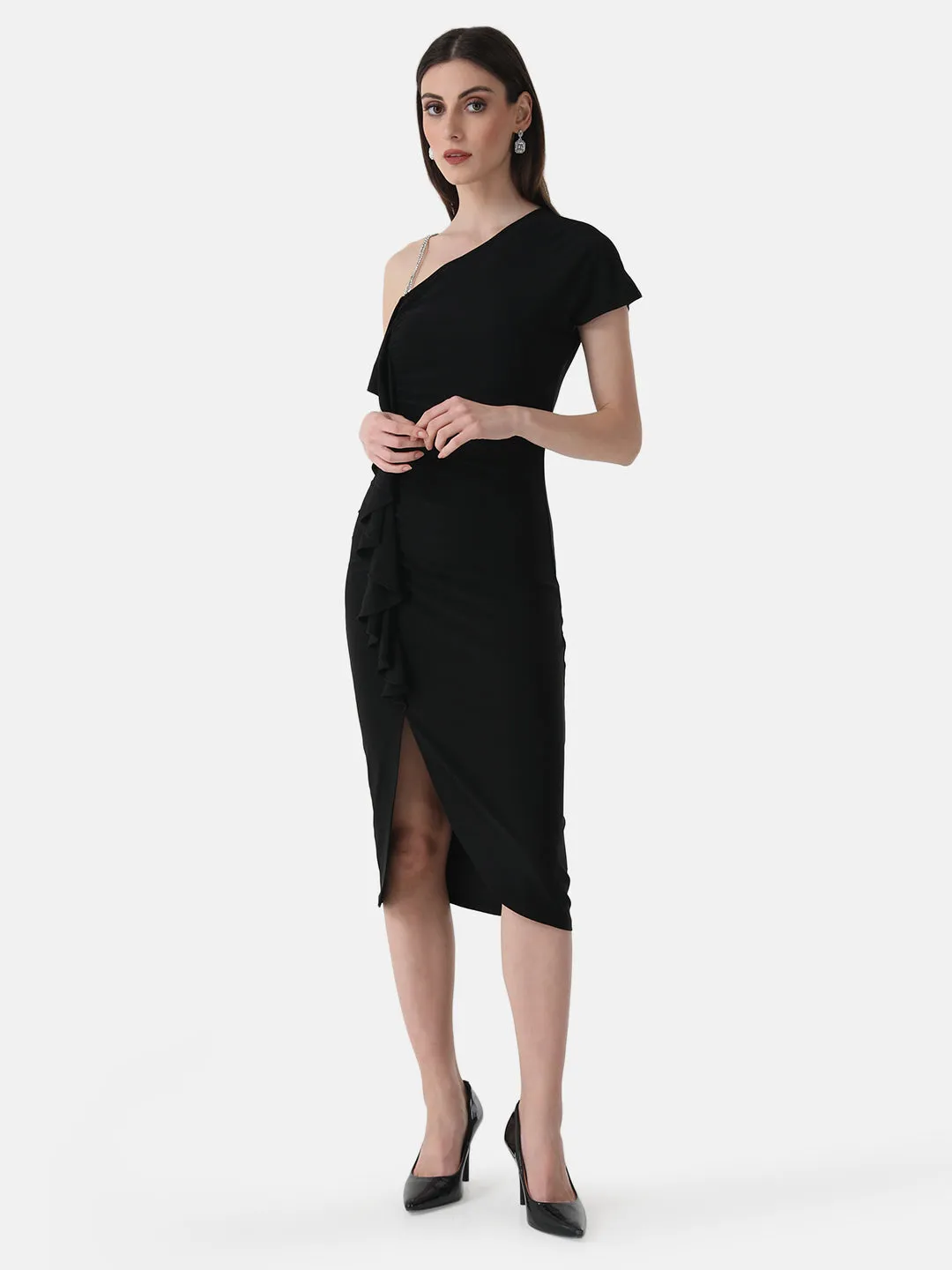 One Shoulder Ruched Midi Dress