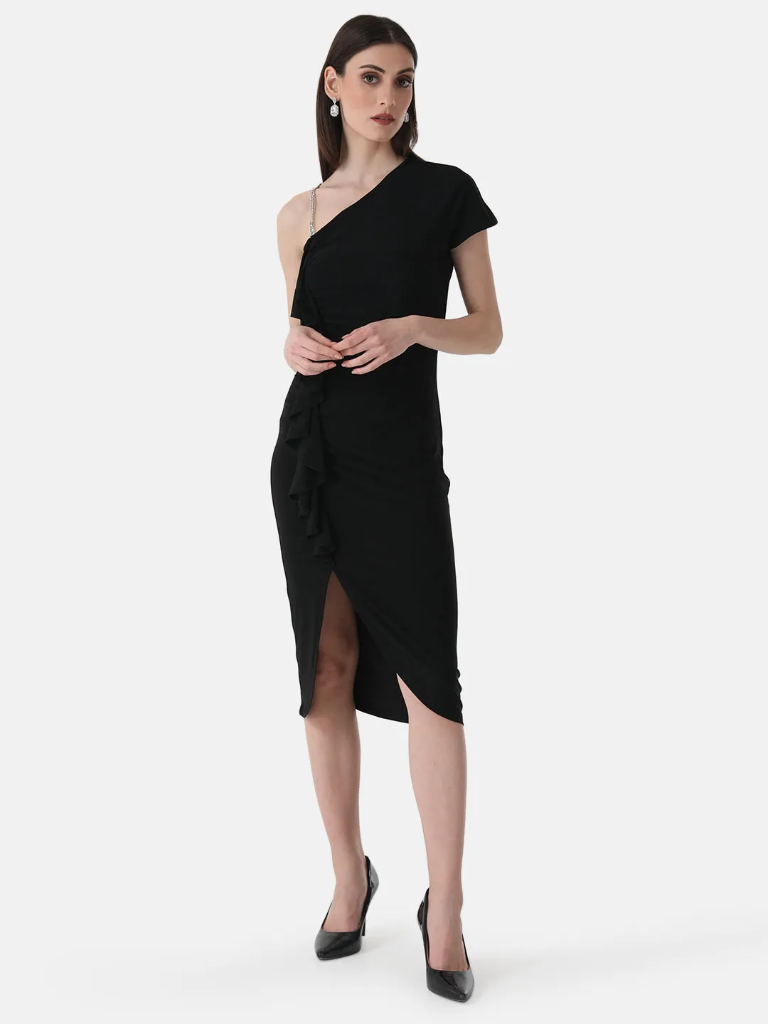 One Shoulder Ruched Midi Dress