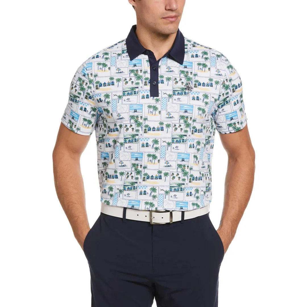 ORIGINAL PENGUIN BEACH CLUB PRINT POLO BRIGHT WHITE