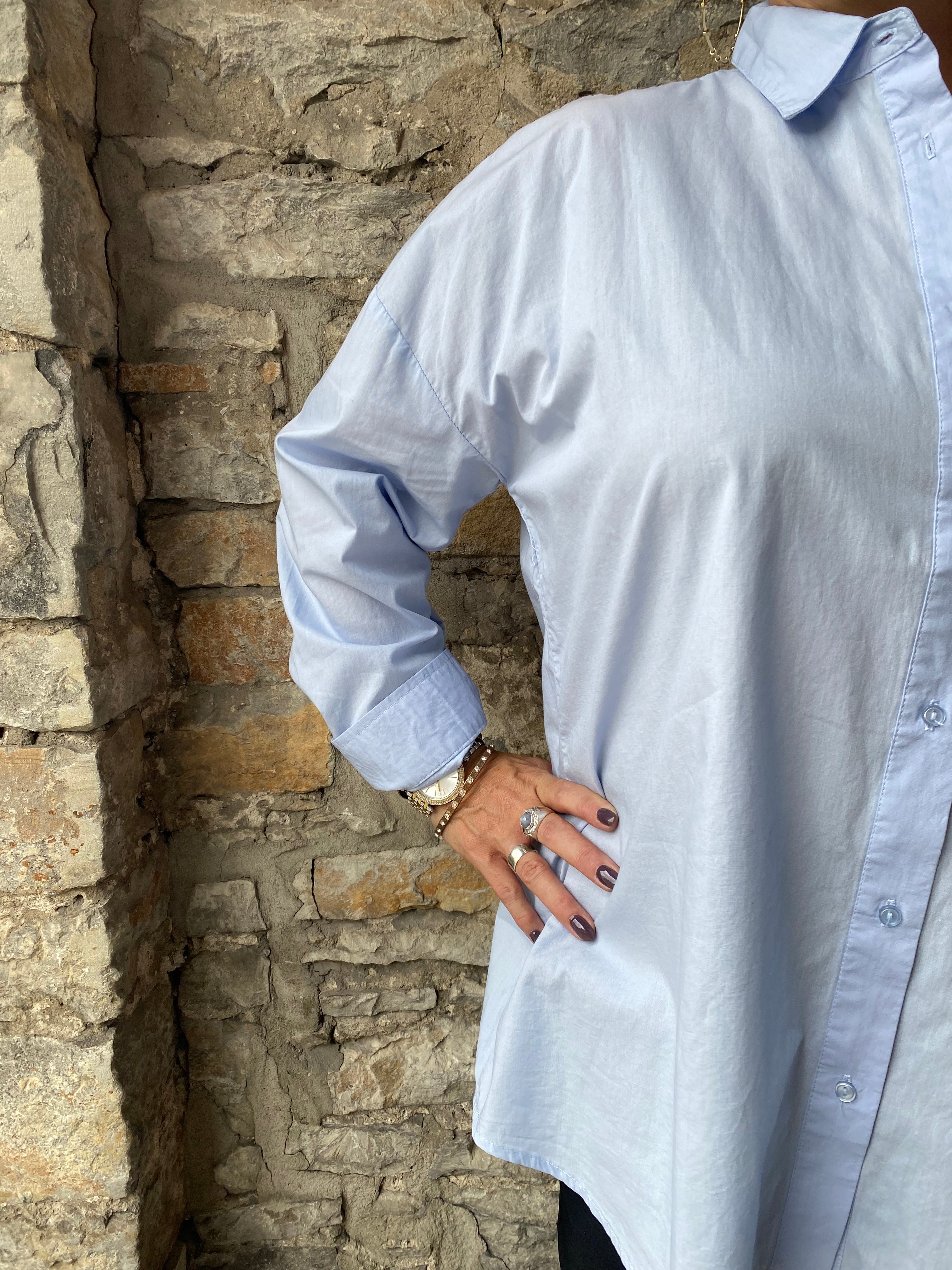 Oversized 100% Cotton Blue Button Up Shirt