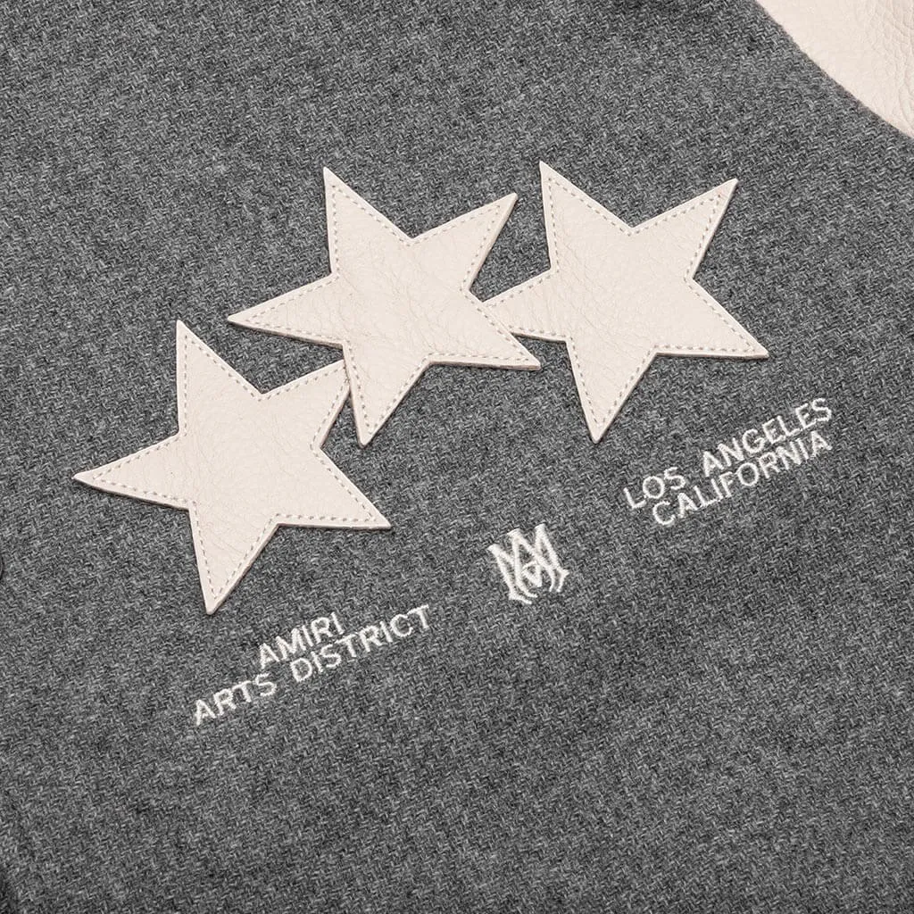 Oversized Stars Varsity Jacket - Grey