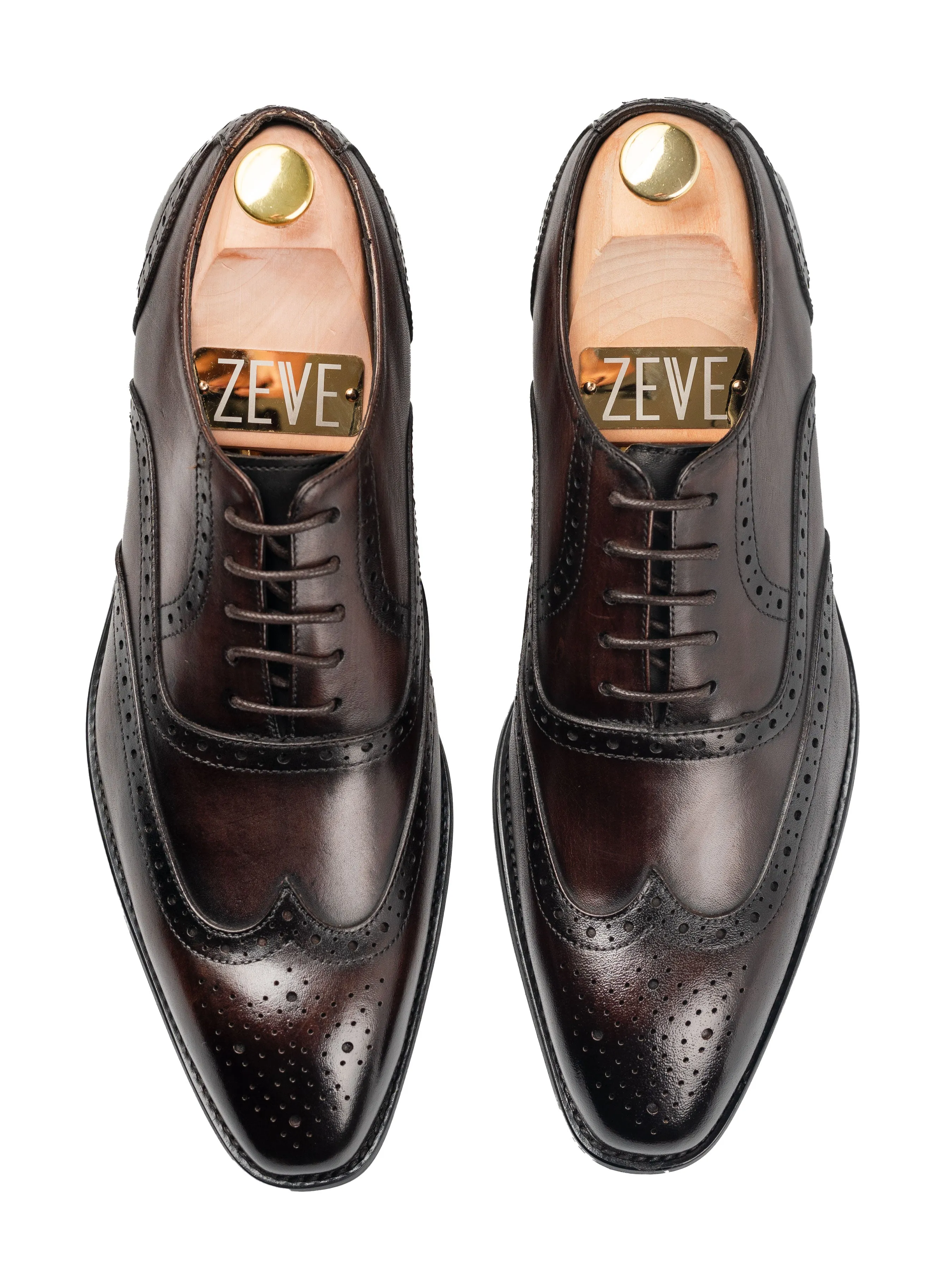 Oxford Brogue Wingtip - Dark Brown Patina Lace Up (Chisel Toe)