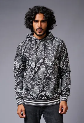 Paisely Design Printed Black Hoodie for Men