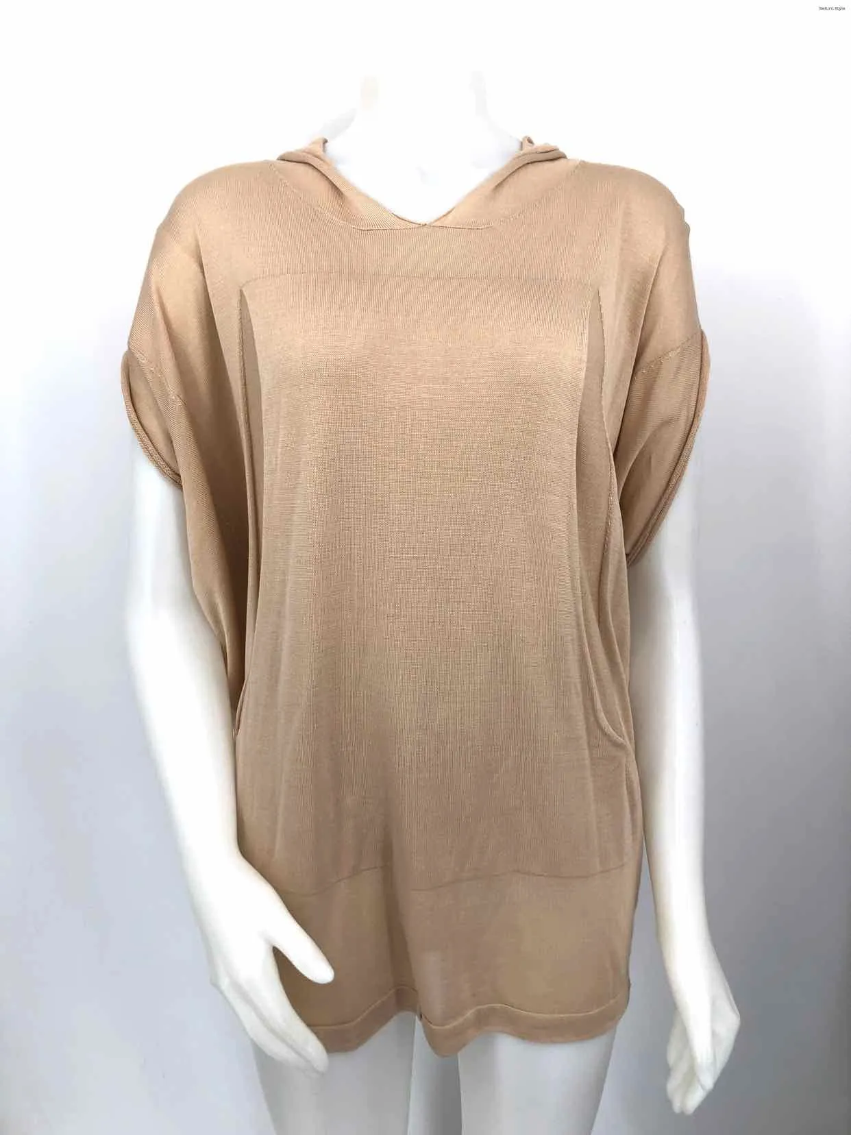 PAOLO Tan Knit Hoodie Short Sleeves Size MEDIUM (M) Top