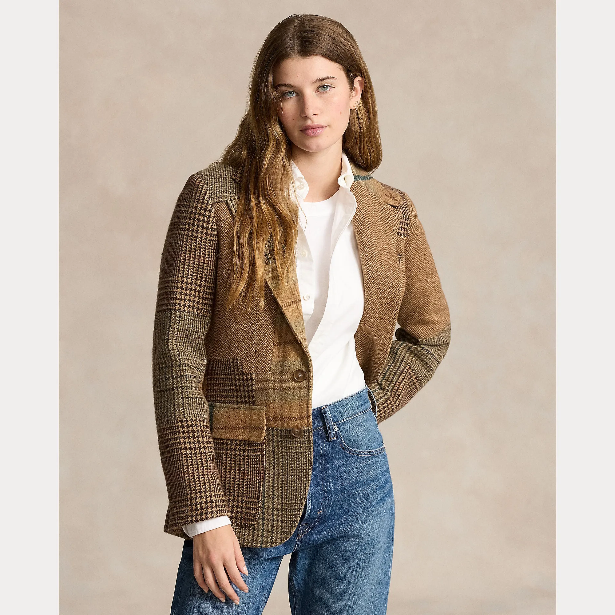 PATCHWORK HERRINGBONE TWEED BLAZER