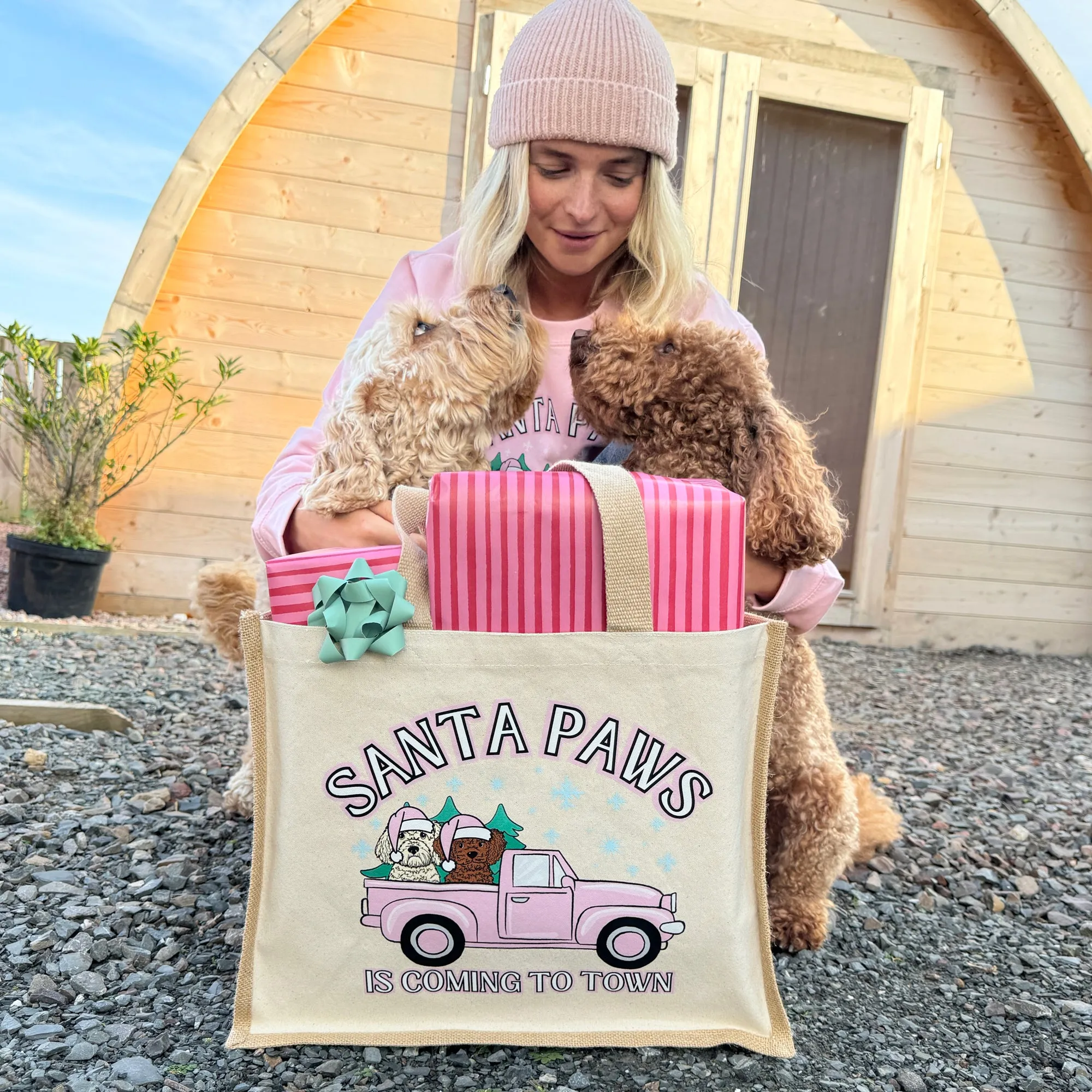 Personalised Santa Paws Jute Tote Bag