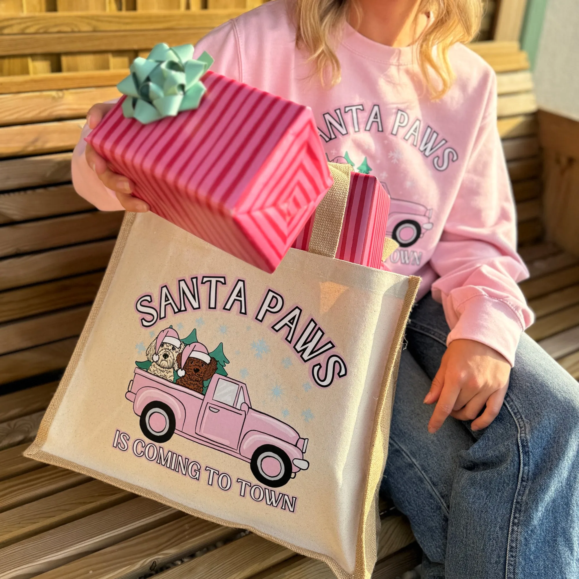 Personalised Santa Paws Jute Tote Bag