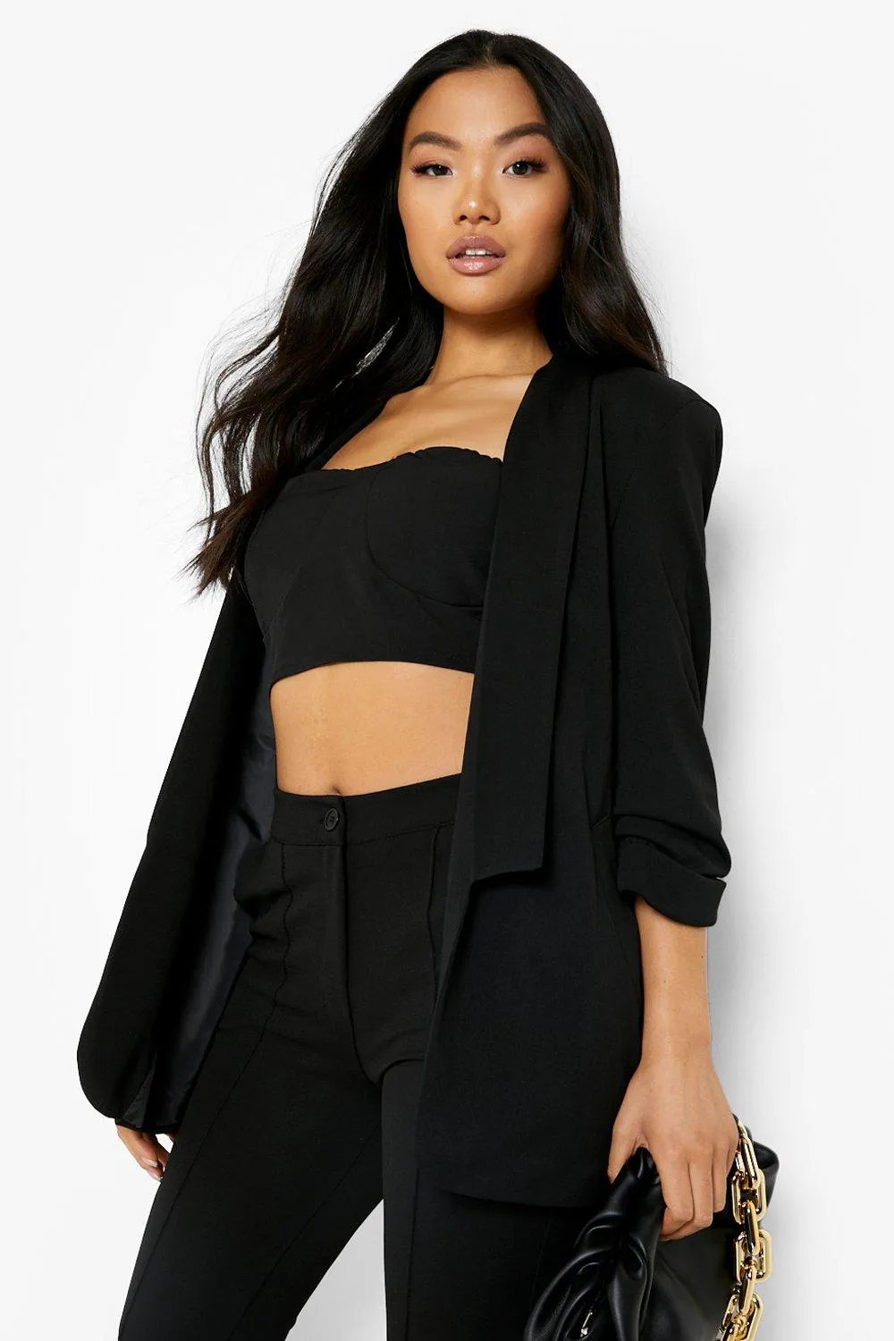 Petite Ruched Sleeve Blazer