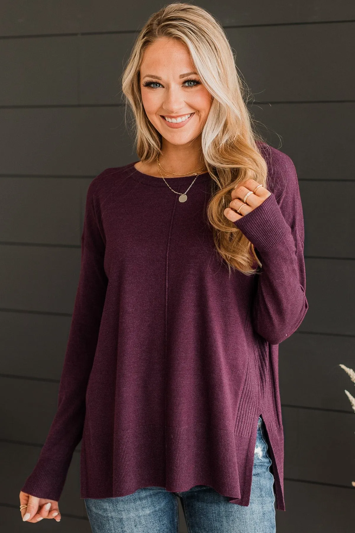 Ready For Anything Knit Sweater- Dark Plum