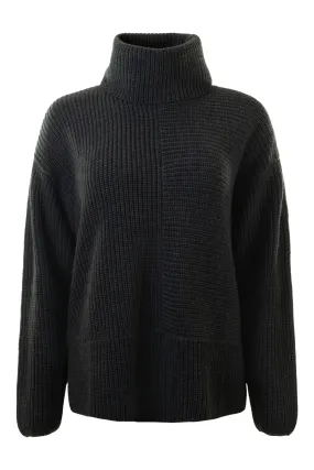 Repeat Cashmere Two Way Textured Turtleneck Sweater in Dark Grey