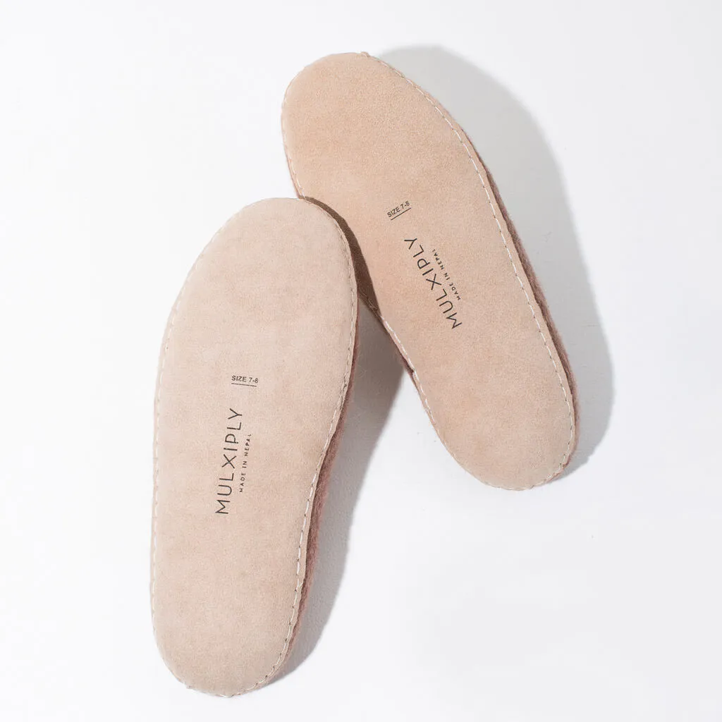 SALE - Pom Pom Felt Slippers - Champagne