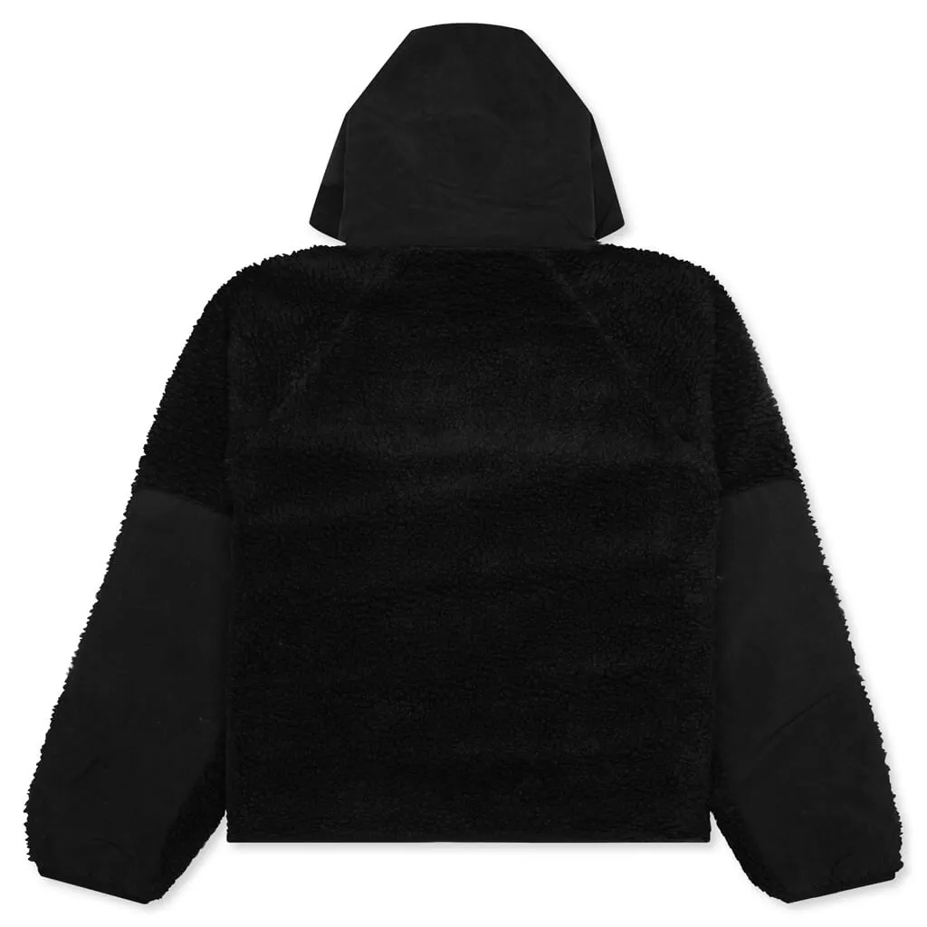 Sherpa Paneled Hooded Jacket - Black