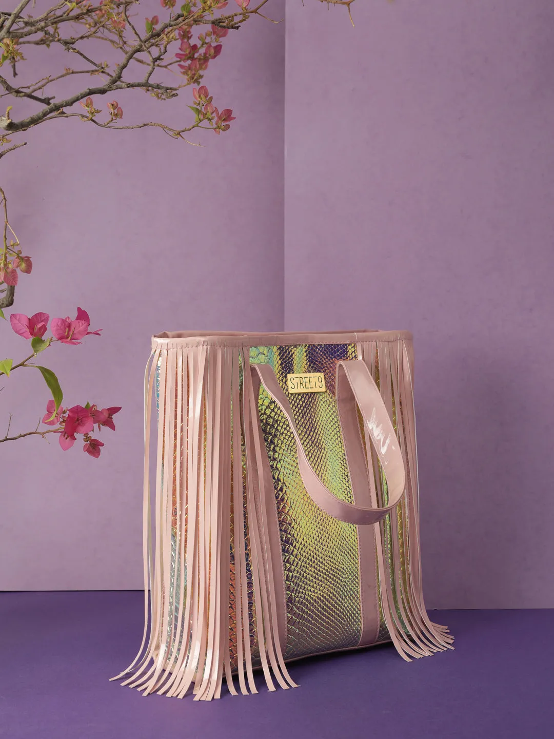 Shiny Snake Fringe Tote Bag