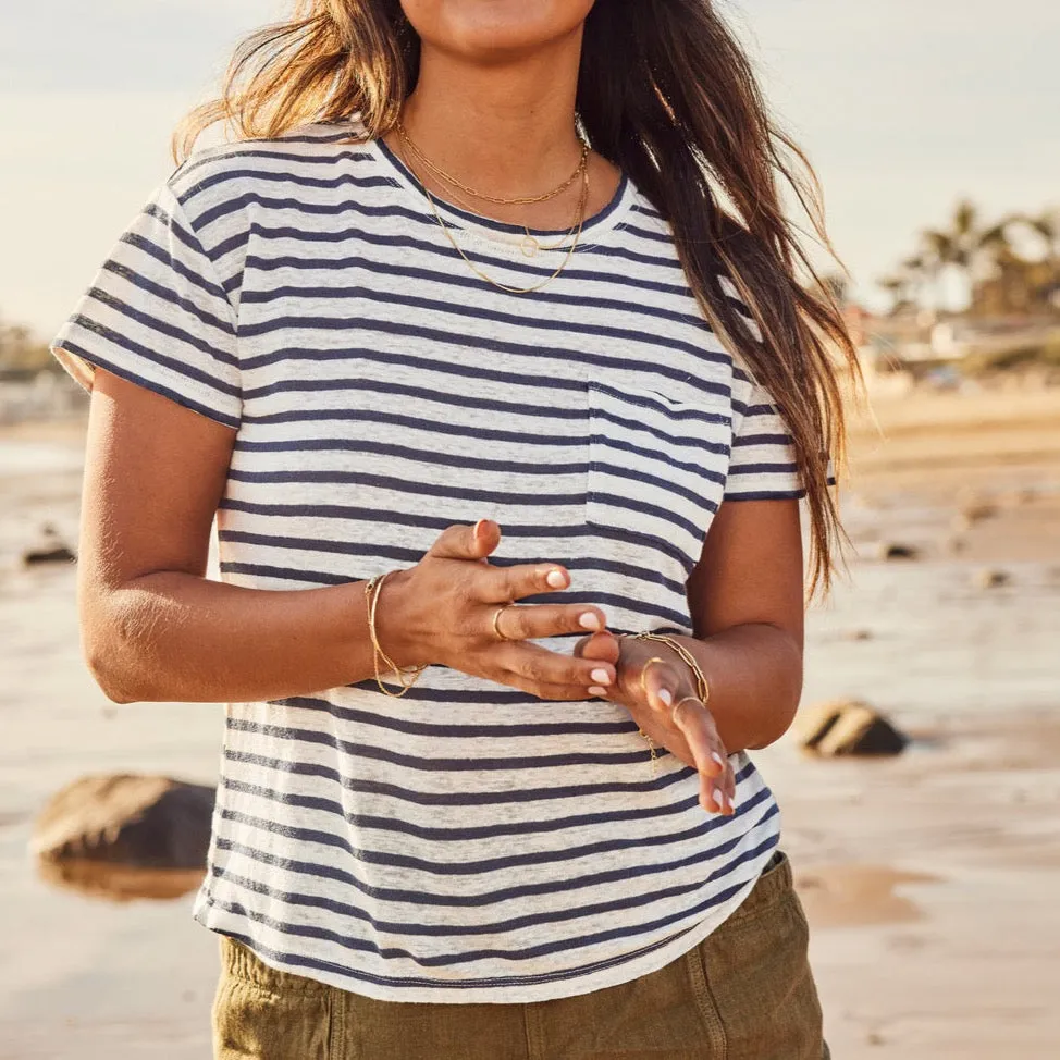 Sonoma Linen Tee in White Navy Stripe