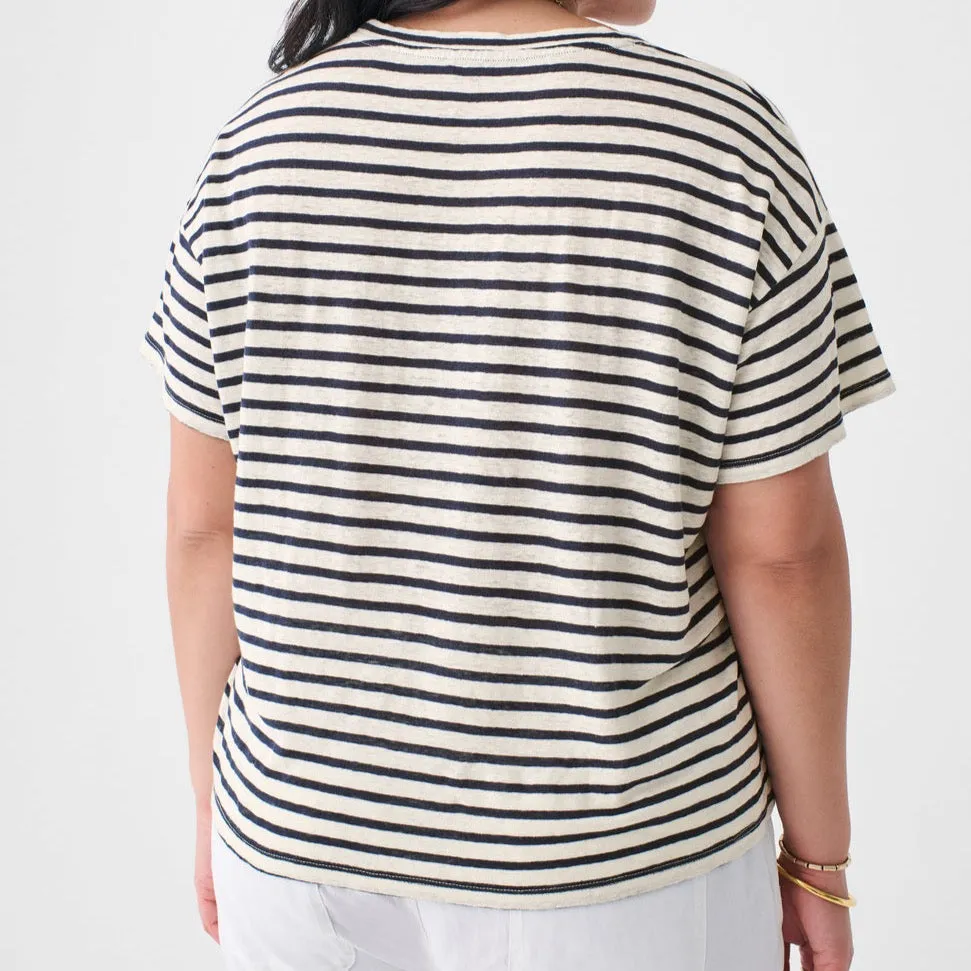 Sonoma Linen Tee in White Navy Stripe