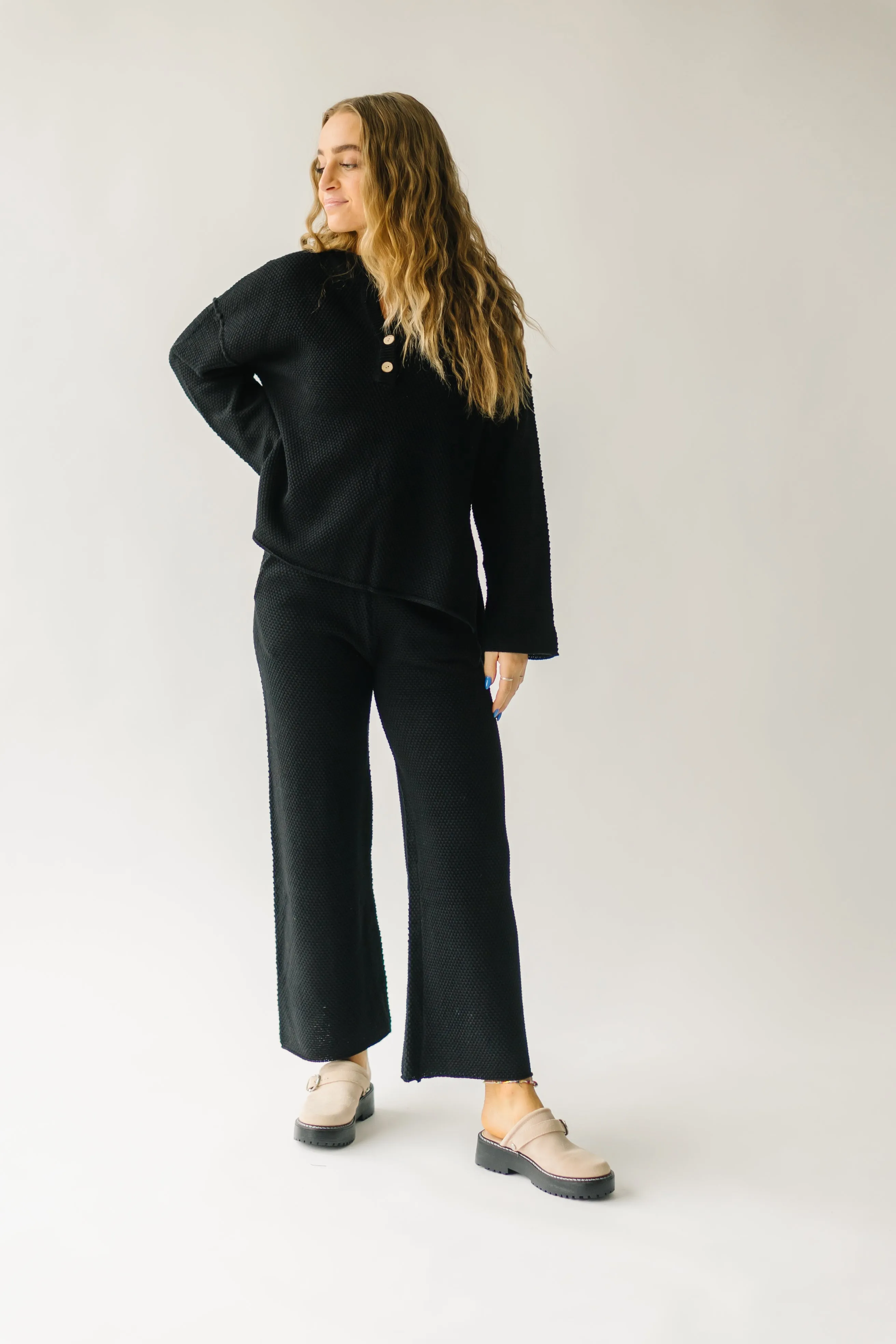 The Riker Wide Leg Sweater Pant in Black