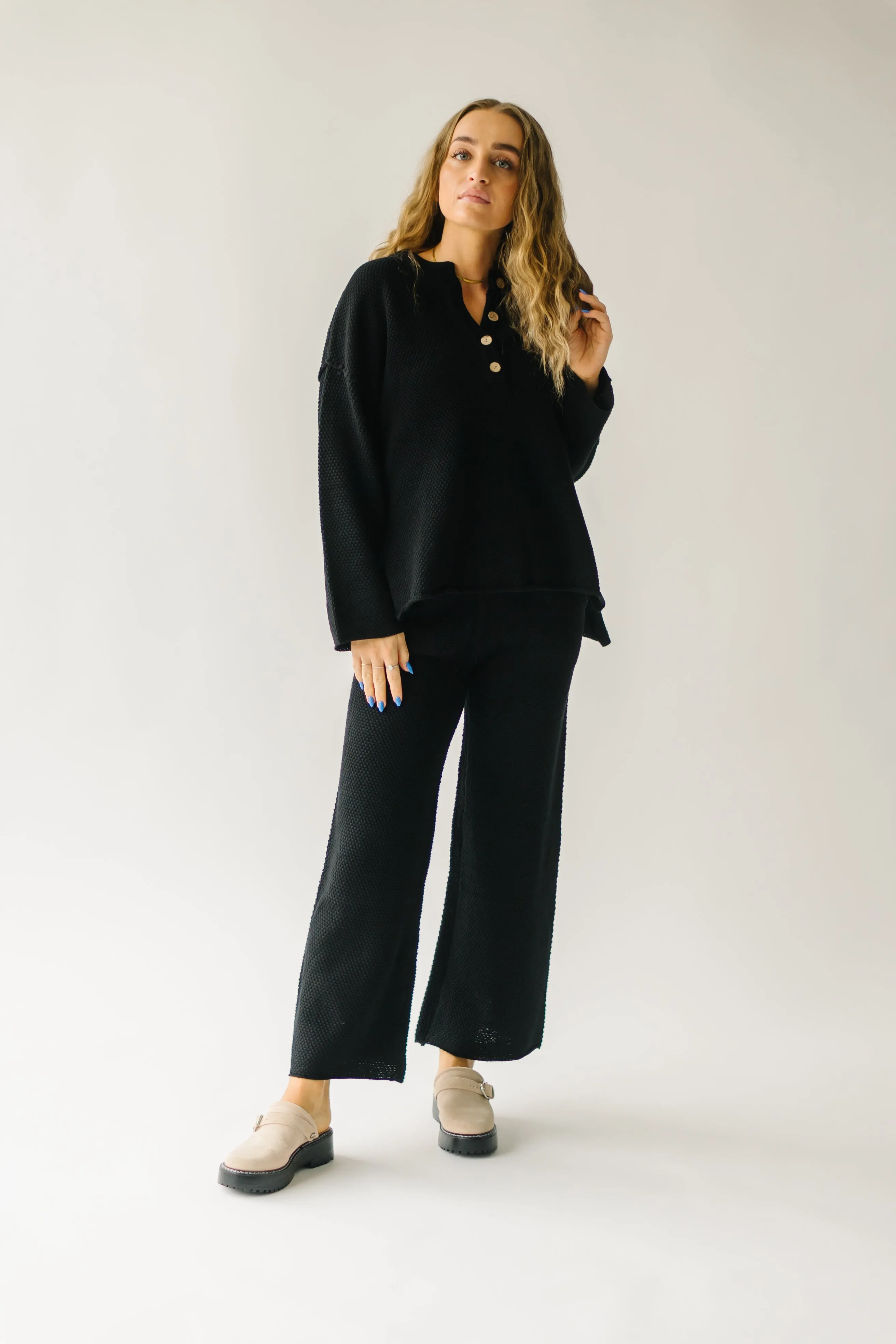 The Riker Wide Leg Sweater Pant in Black